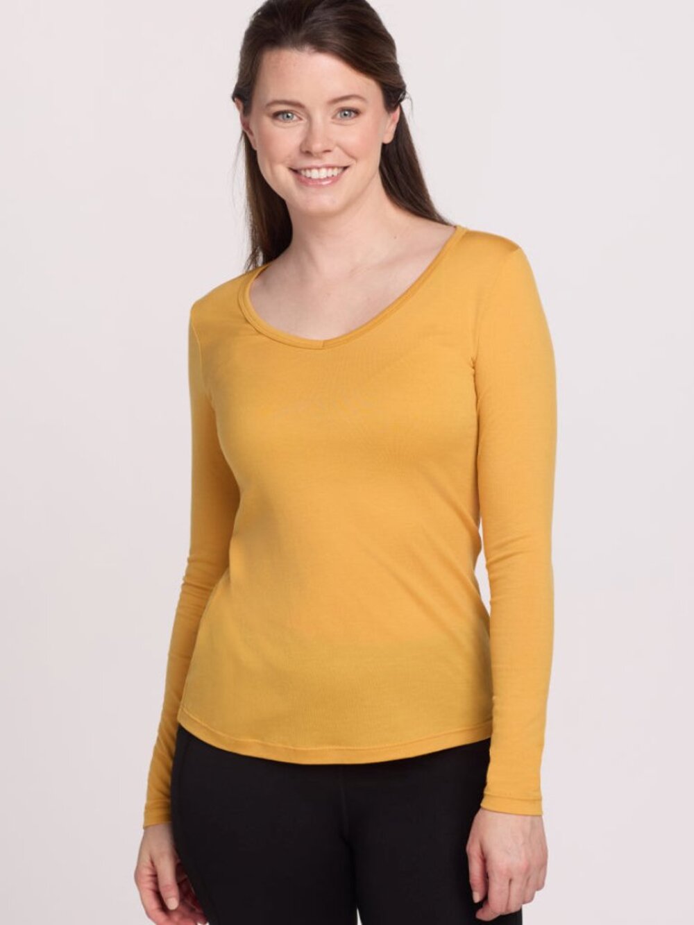 Woolx Layla V Neck Merino Wool Long Sleeve Top - Gold